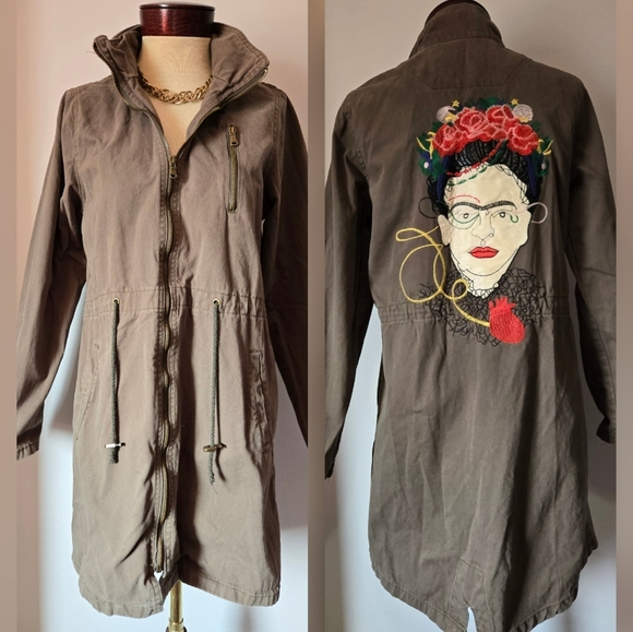 GESVAGES Premium Collection Frida Kahlo Embroidered Olive Green Jacket. Size Med - Picture 1 of 15